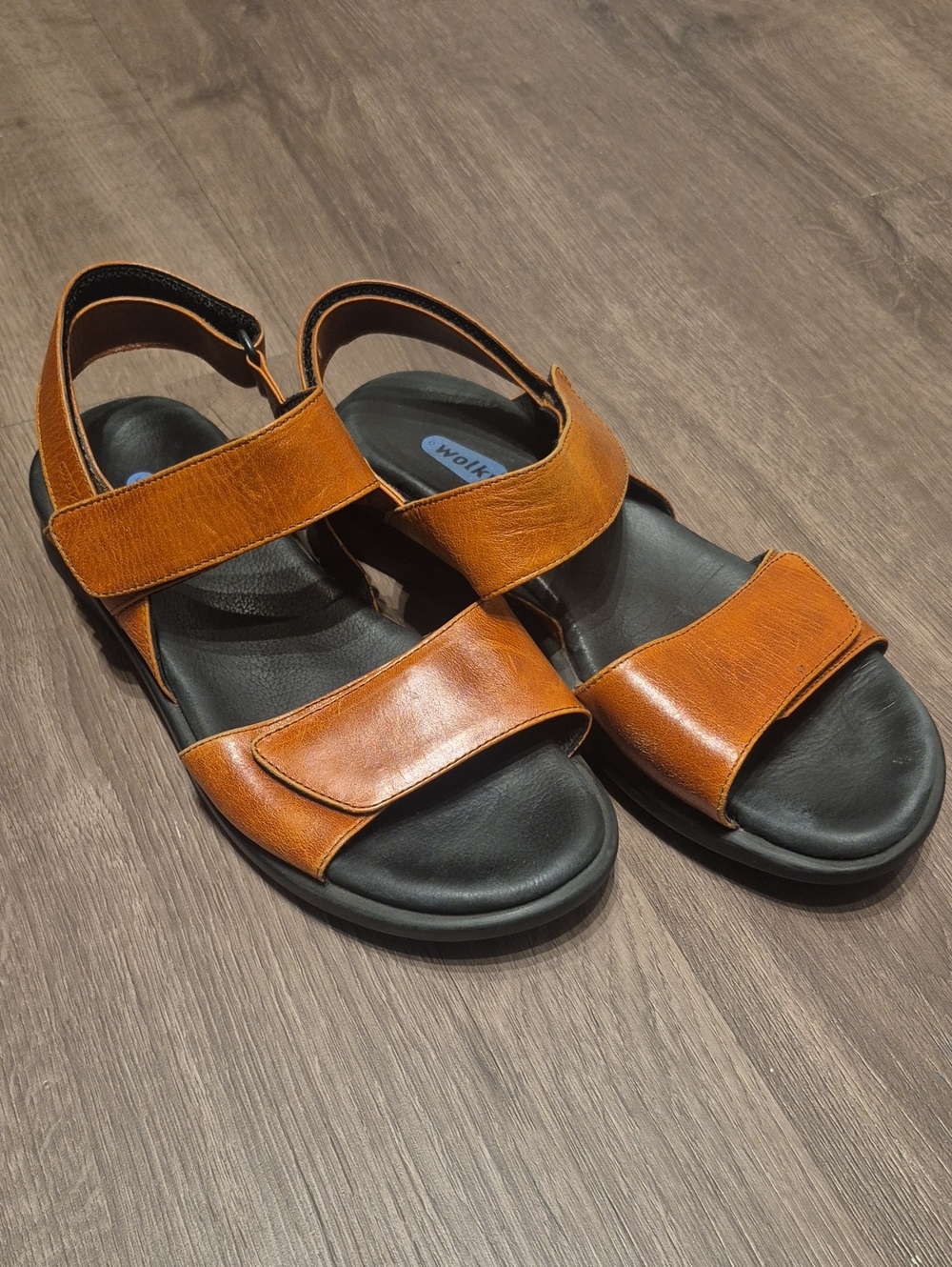 WOLKY Leather Sandals 38 Low Heel Wedges velcro strap Walking Shoes Womens 8